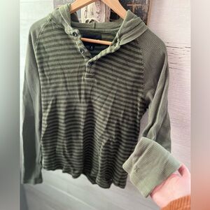 Hurley Olive Striped Cotton Hoodie Sweater